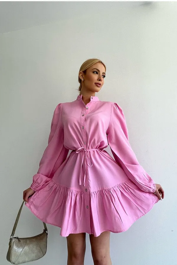 Beli Bağlamalı Mini Fırfrlı Elbise Beli Bağlamalı Mini Fırfrlı Elbise