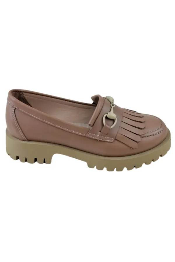 Y-148 Vizon Hakiki Deri Kadın Loafer Ayakkabı