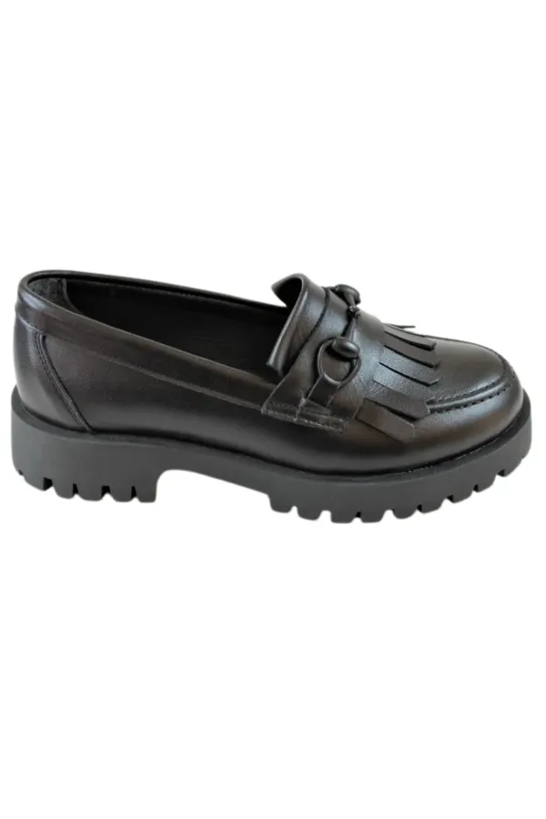 Y-148 Siyah Hakiki Deri Kadın Loafer Ayakkabı