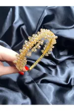 Kristal Taşlı Nişan, Kına, Gelin, Düğün, Abiye Tacı Bal Köpüğü