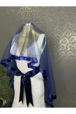 Lacivert Gelin Duvak Kuşak Set Kına Gecesi Düğün Nikah