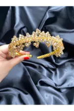 Kristal Taşlı Nişan, Kına, Gelin, Düğün, Abiye Tacı Bal Köpüğü